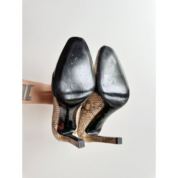 CELINE Phoebe Philo Snakeskin Black Leather High Heel Stiletto Pumps, Size 37.5 - Picture 14 of 16